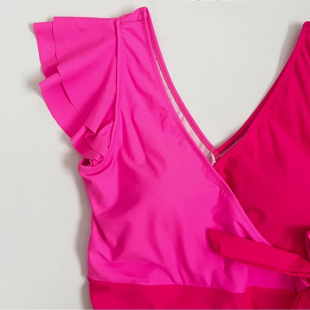 Blooming Jelly Tummy Control One Piece Swimsuit Ruffle Sleeve Hot Pinks …